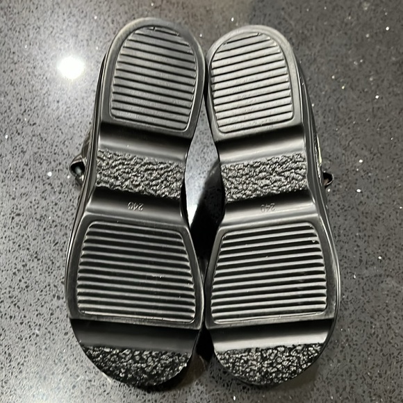 Black Leather Wedge Mary Jane Booties with Red Stitched Flowers and Green Leaves - Picture 11 of 11